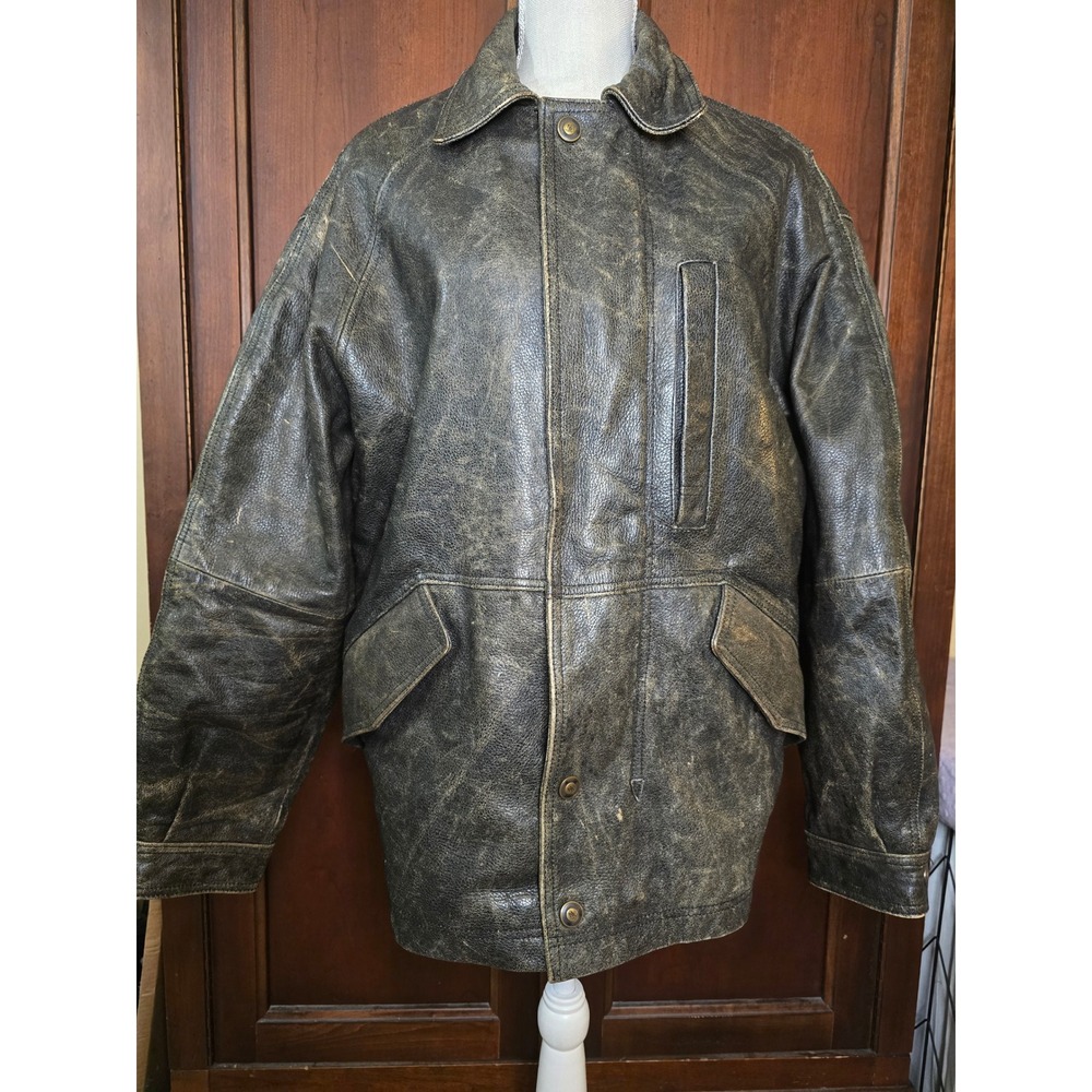 New River Sports NRS Distressed Leather Jacket Brown Black Vintage Mens XL - Picture 2 of 14